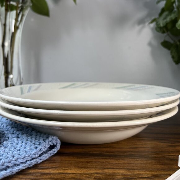 3 Creamy White Soup Plates Geometric Ornament Oxford Brazil - Picture 7 of 10